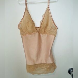 I Am Yummie vintage camisole slip top lace and satin details nude adjustable S